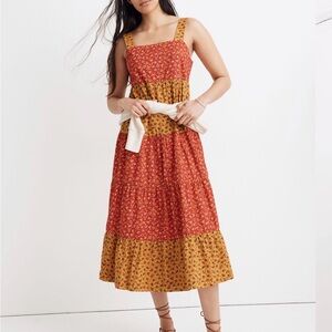 Madewell Button-Back Tiered Midi Dress in Colorblock Calico floral print